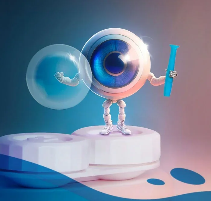 Animated eye character.