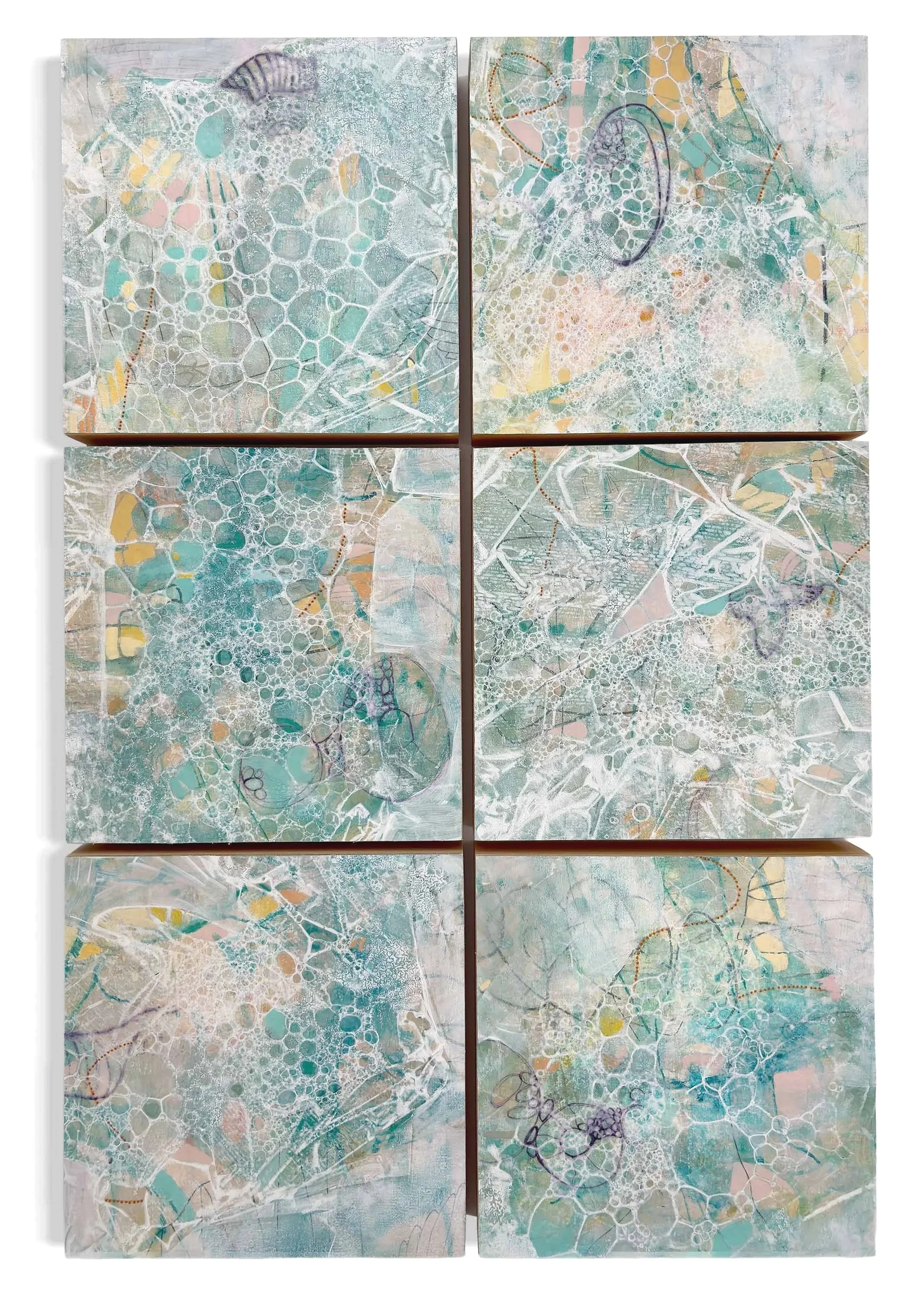 Harmony six-panel abstract painting by Calie Durant isolated on white background