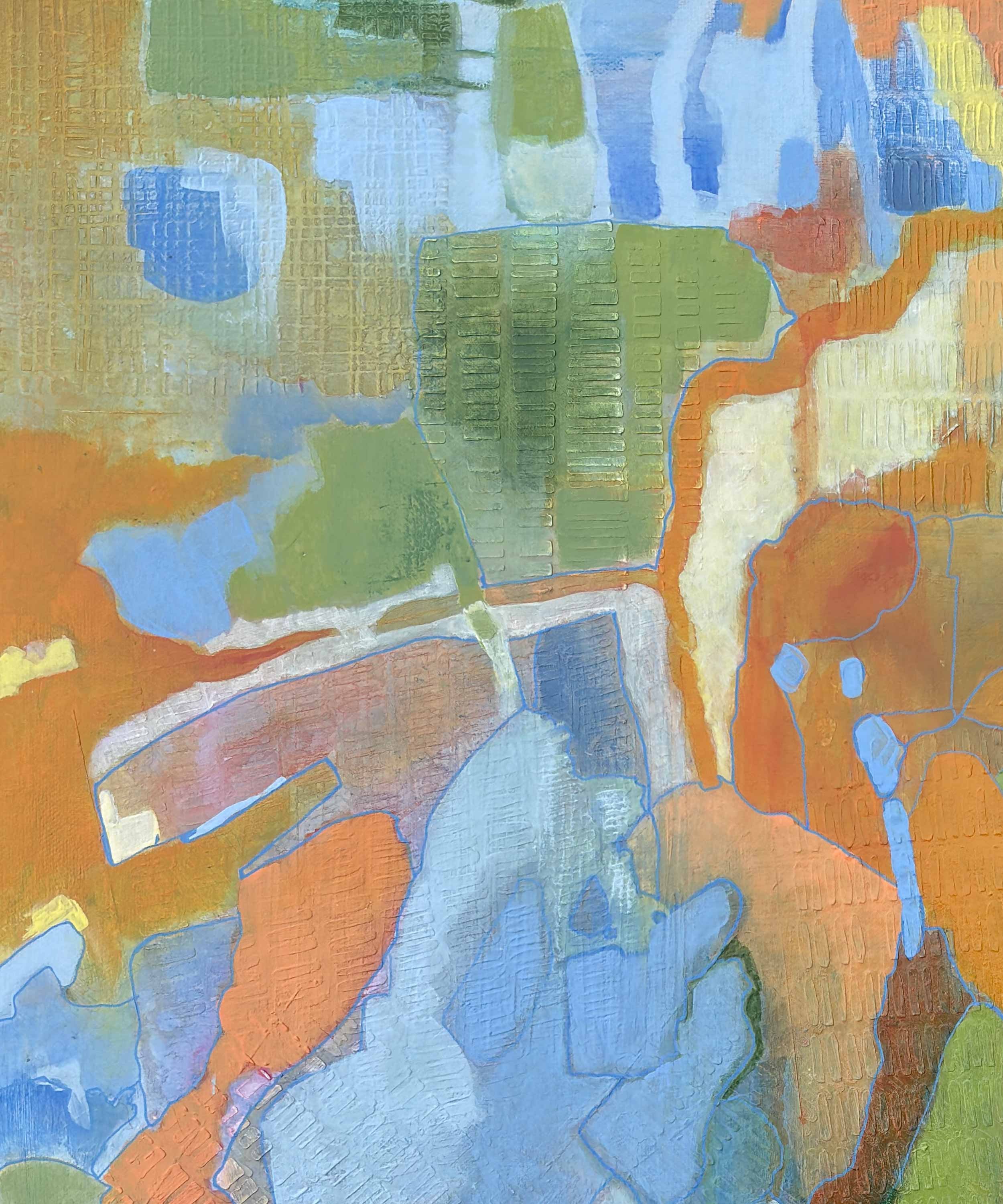 Close-up detail of Surface by Calie Durant, highlighting layered tones, organic movement, and expressive abstract texture.