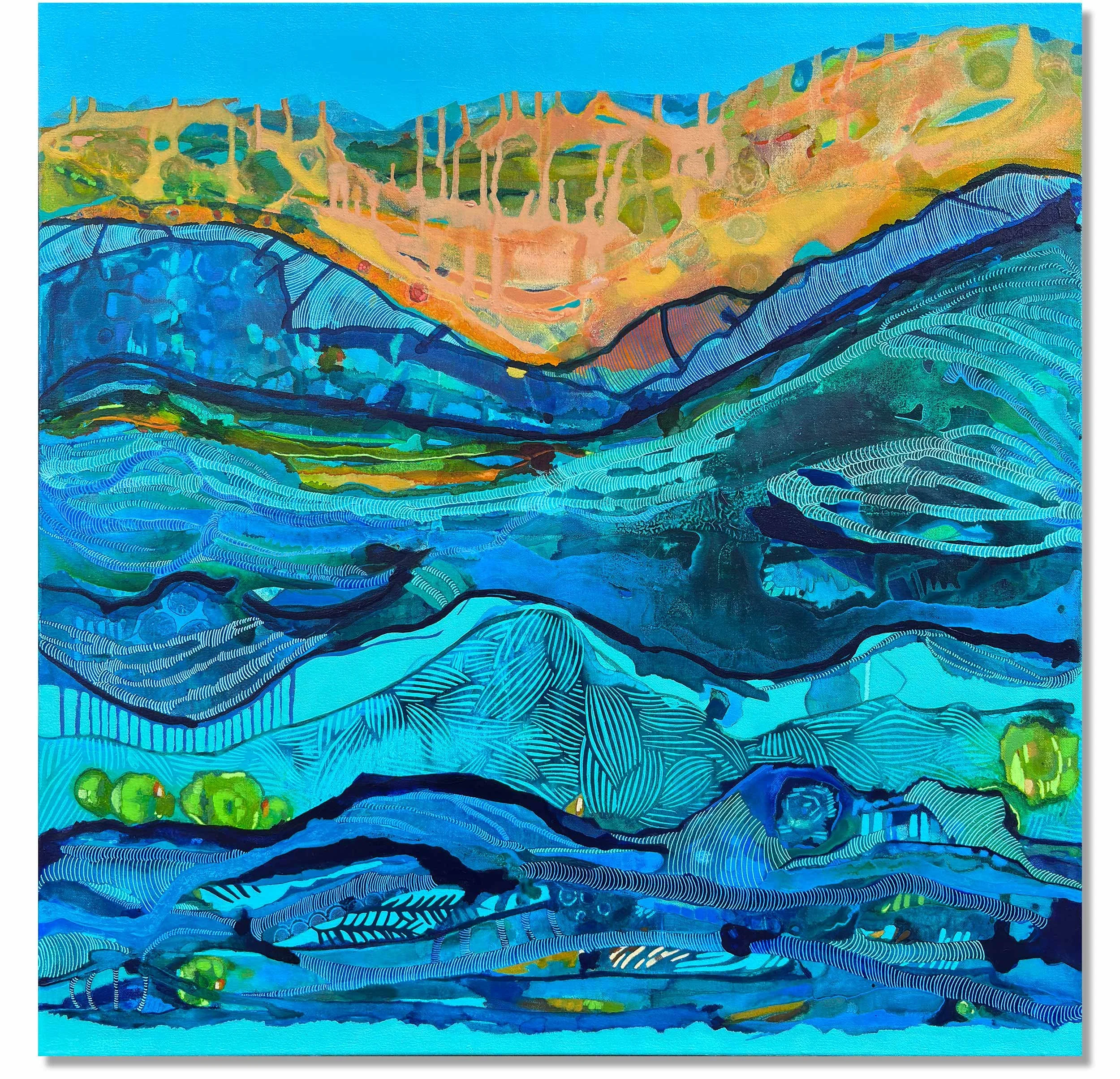 Left panel of Wavelength by Calie Durant, original abstract ocean-inspired acrylic painting on canvas.
