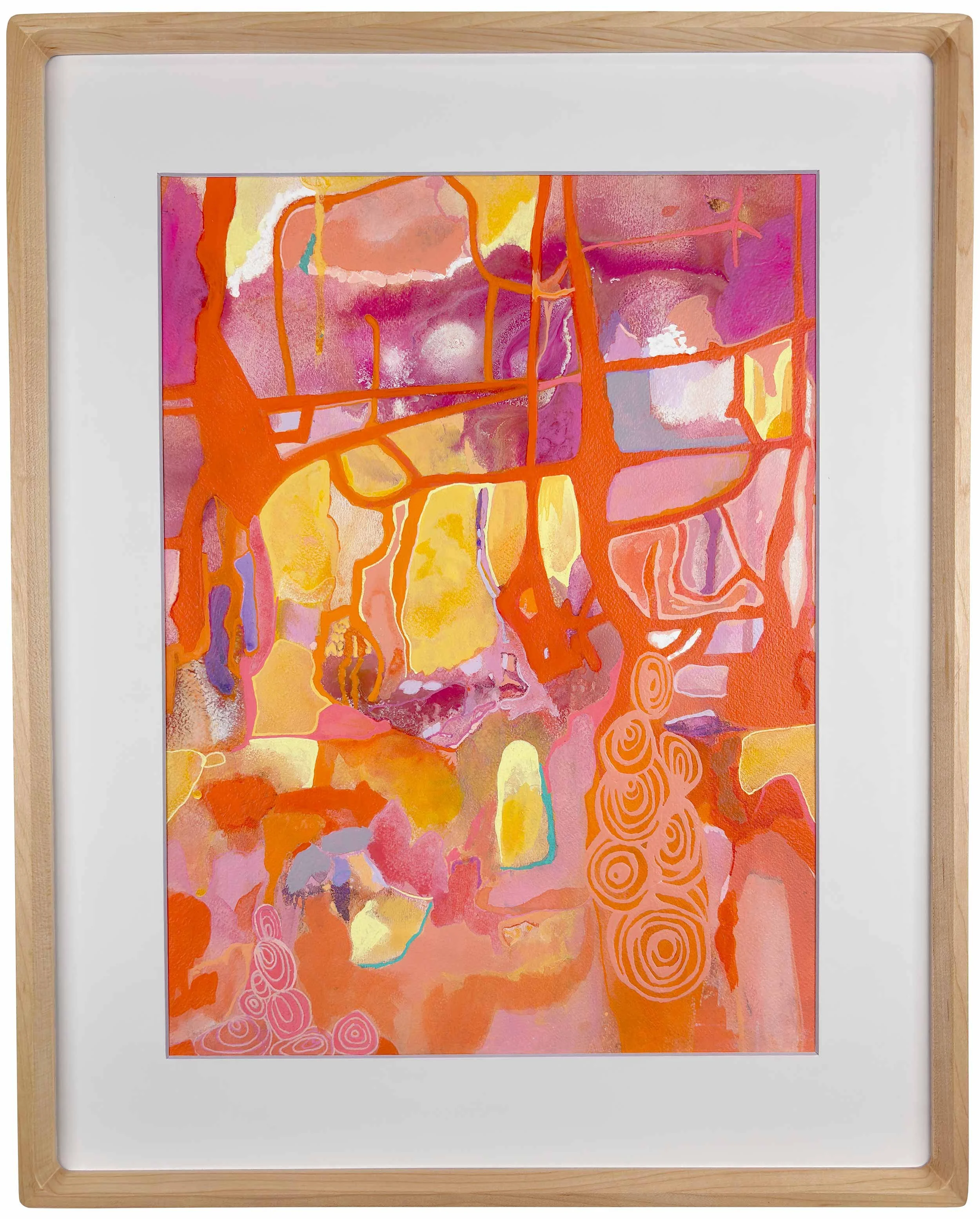 Abstract artwork “Sunset I” by Calie Durant, featuring layered color and expressive mark making, Hawaii based contemporary art.