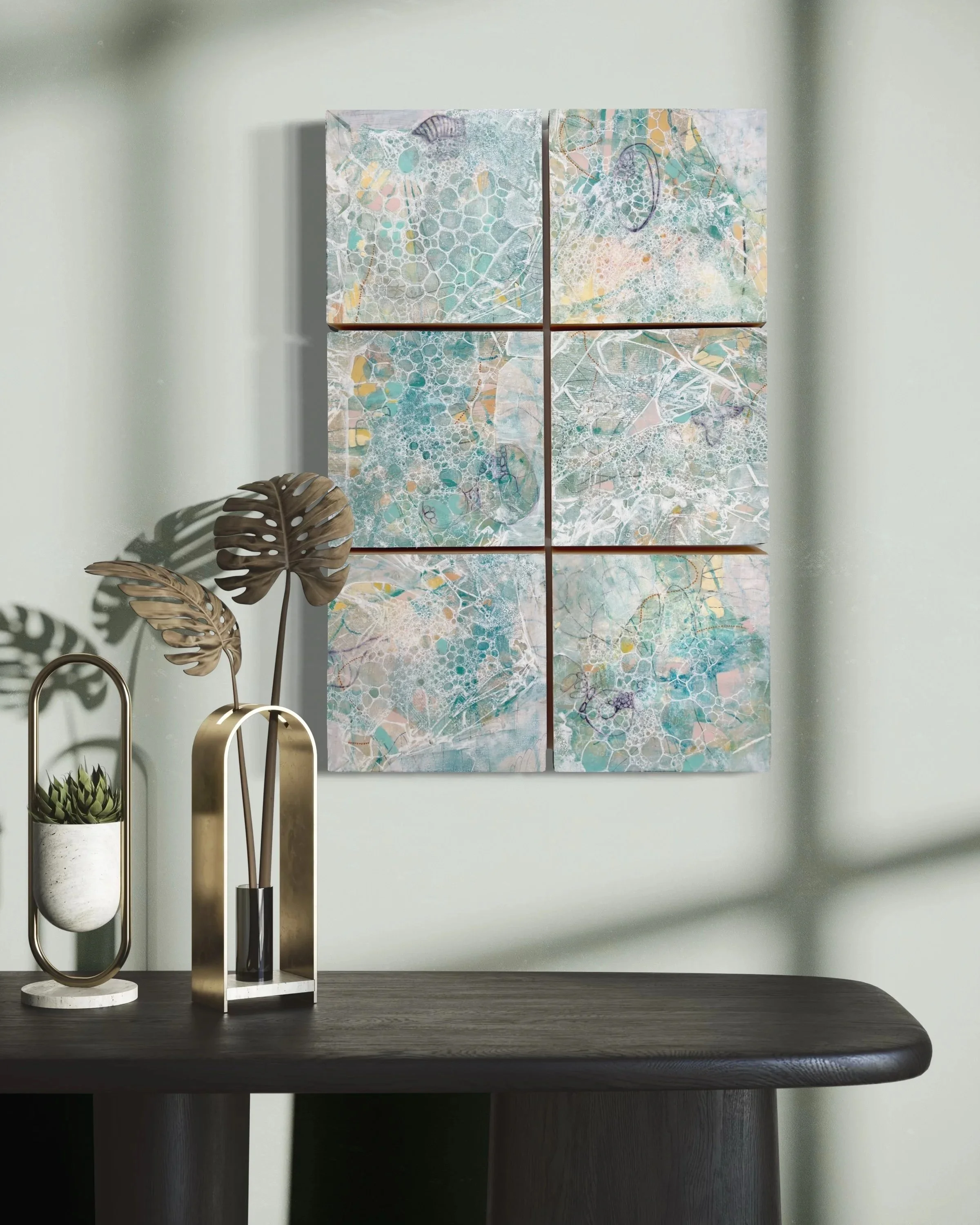 Harmony abstract painting by Calie Durant shown in a contemporary room