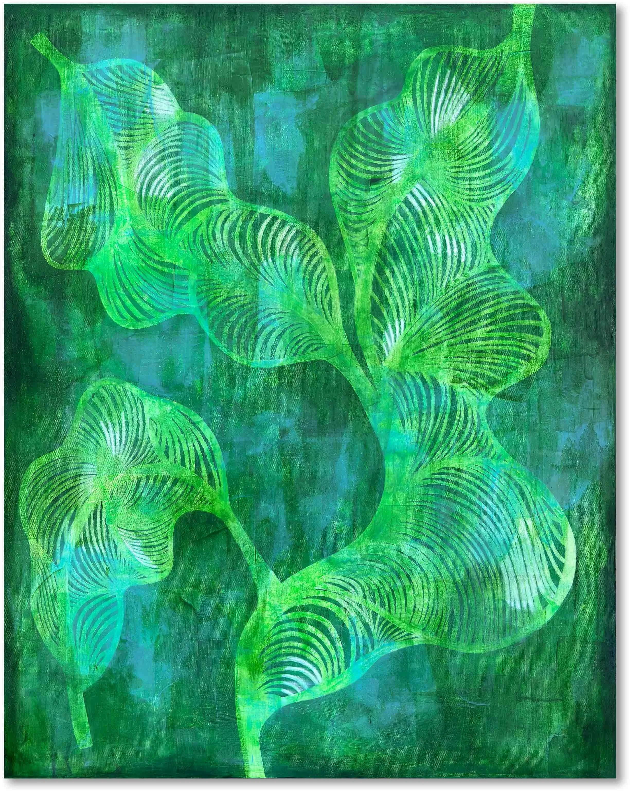 Bloom by Calie Durant, original green abstract painting on canvas