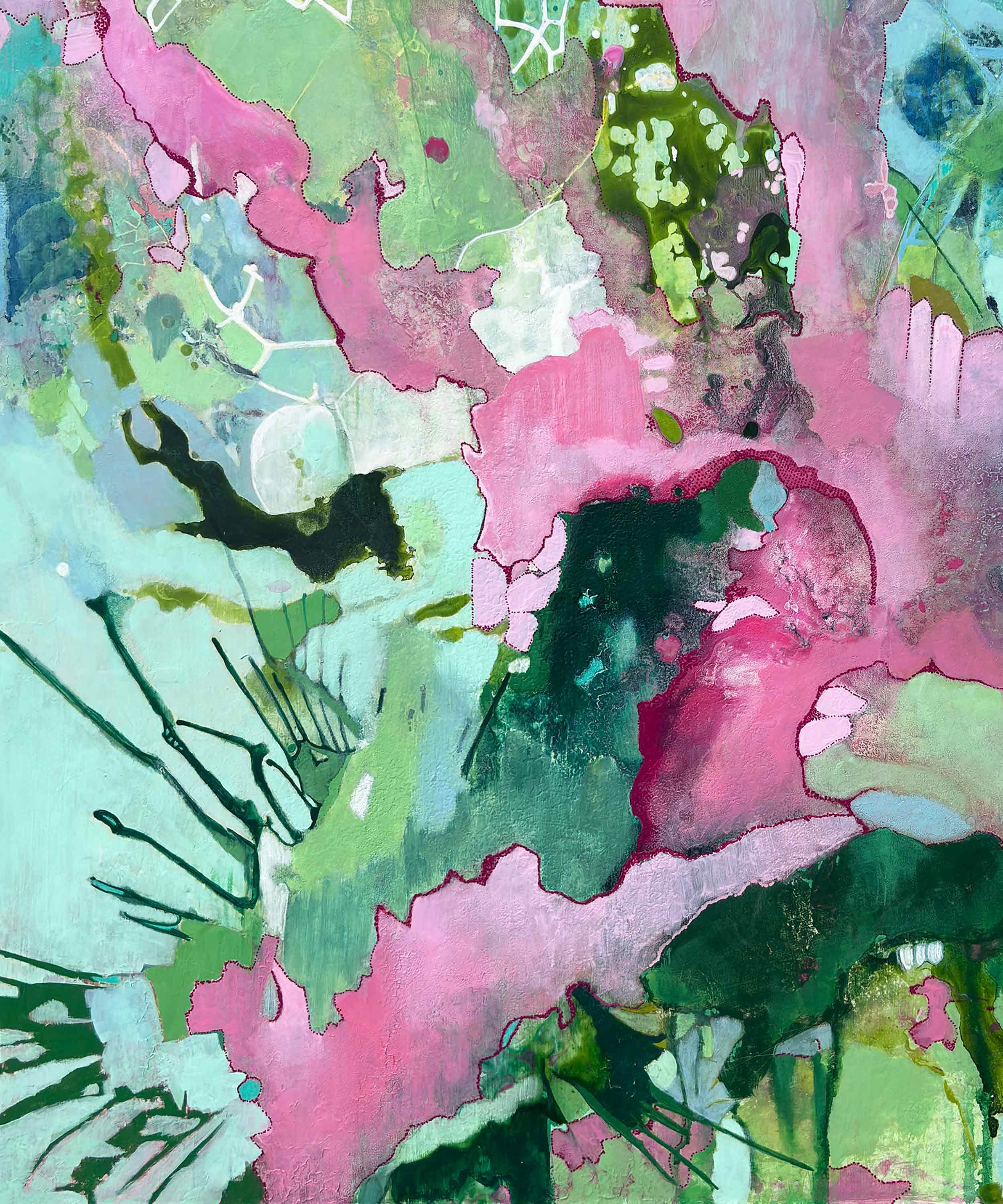 Close-up detail of Seaglass abstract painting by Calie Durant showing layered texture