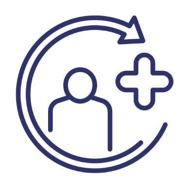 Icon of a person with a medical cross and a circular arrow around them.