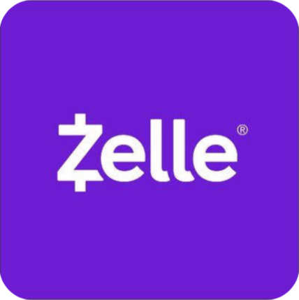 Zelle logo with purple background and white text.