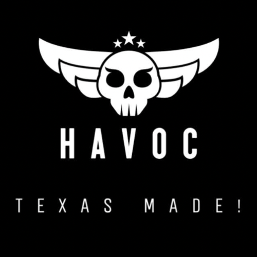 A skull with wings and three stars above it, with the word 'HAVOC' underneath and 'TEXAS MADE!' below that.
