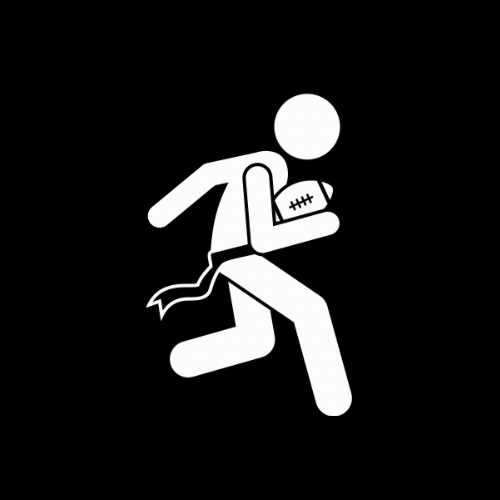 Simplified icon of a person running while carrying a football.