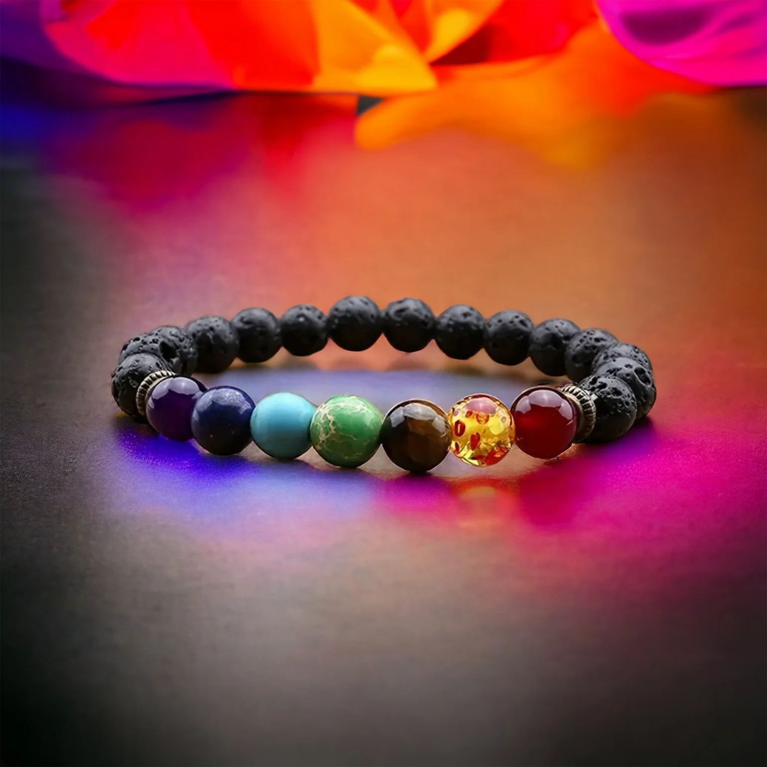 Natural Lava Chakras Bracelet