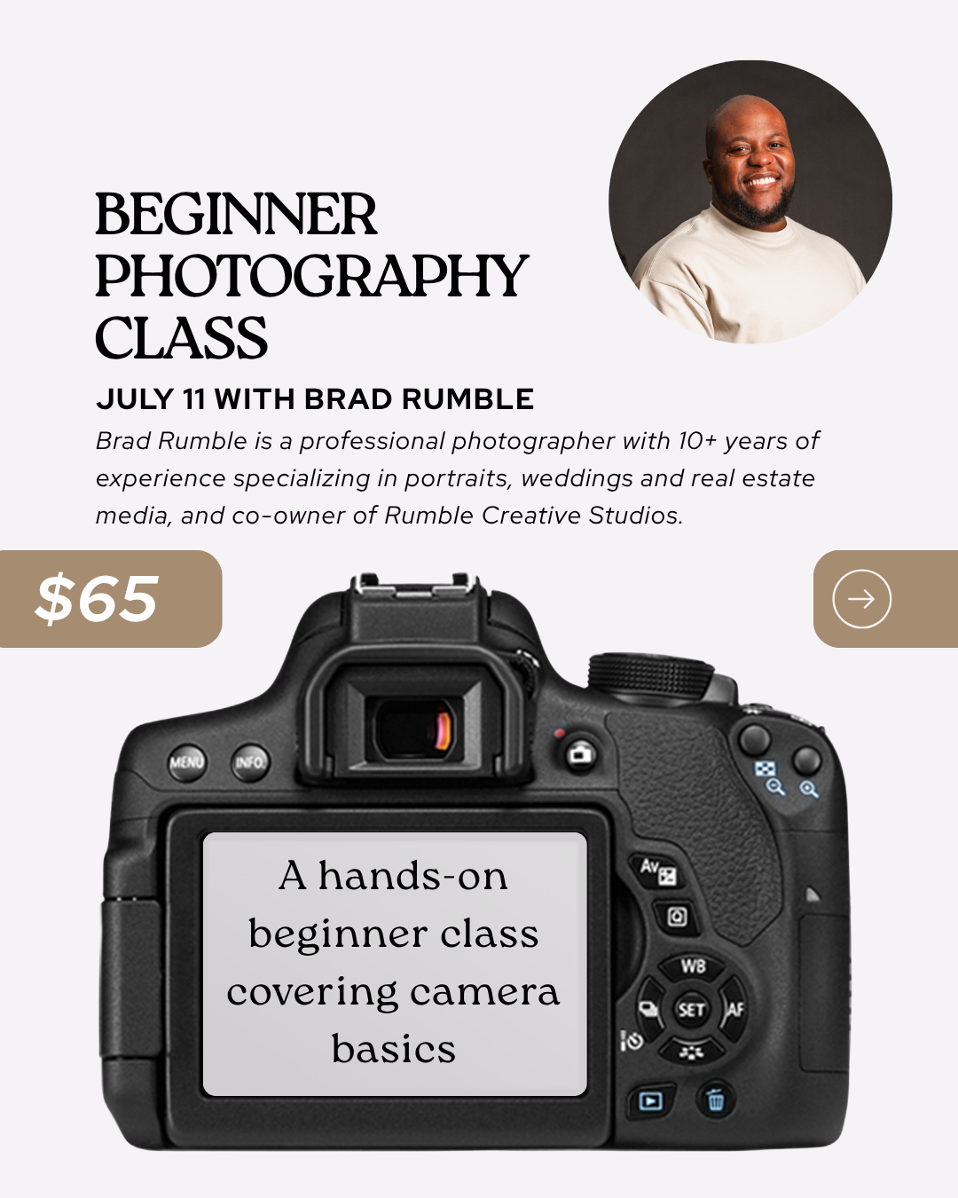 Beginner Photography Class hosted by Brad | July 11