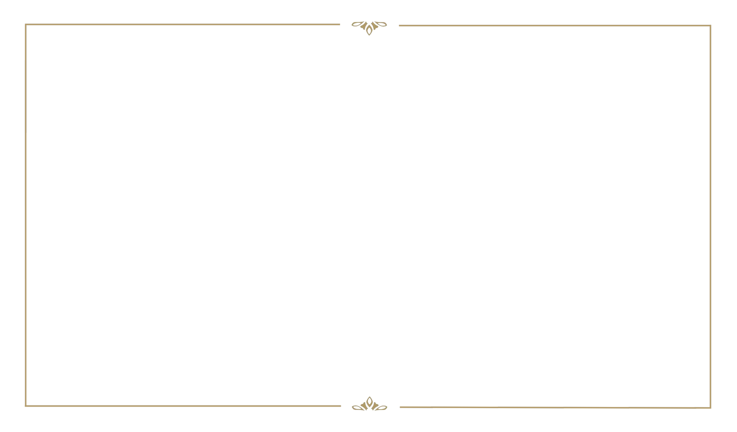 A blank black invitation card with a gold border and decorative accents at the top and bottom.