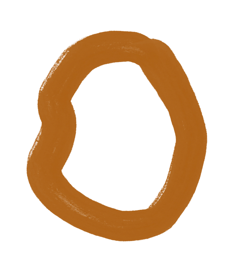 Hand-drawn illustration of a simple brown circle with an irregular outline on a black background.