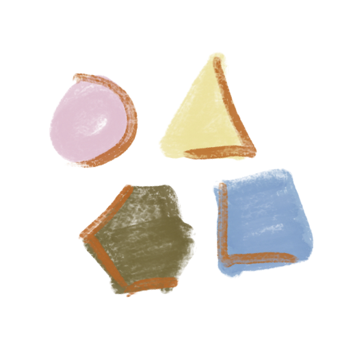 Drawing of four different colored bread slices arranged in a cluster.