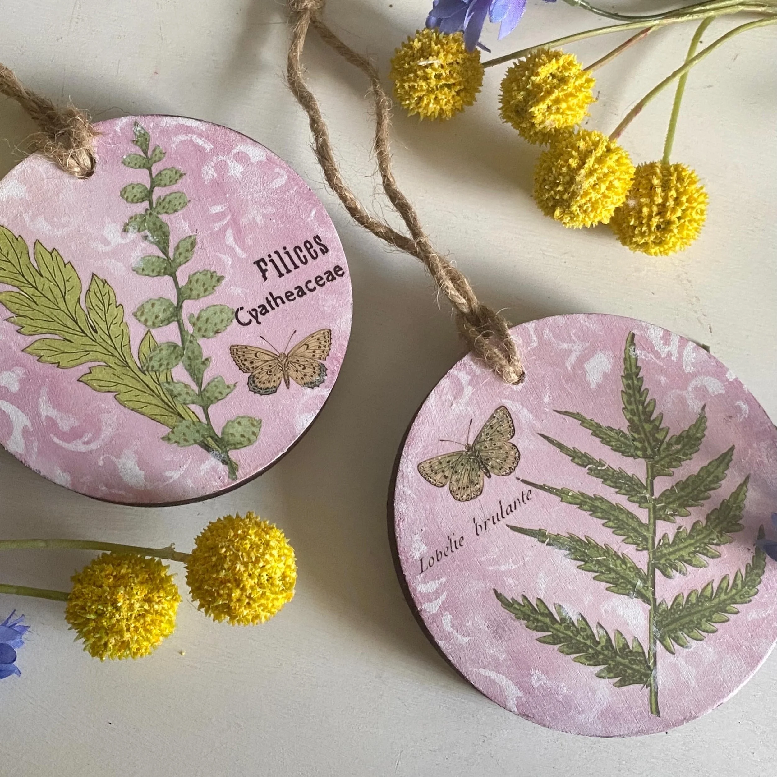 Pair of Small Pink Botanical Signs