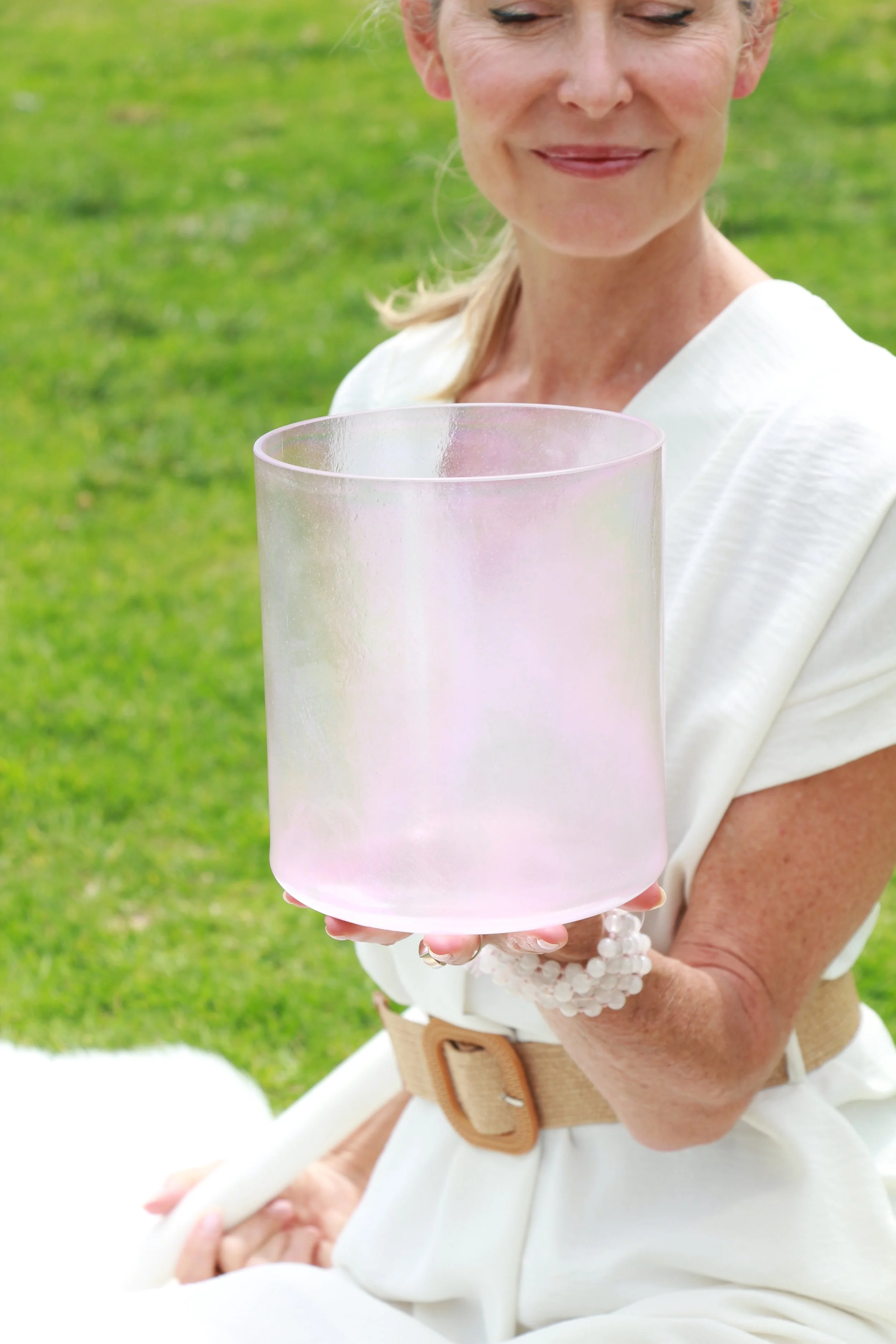 Gwen Gaydos presenting a Crystal Alchemy Singing Bowl