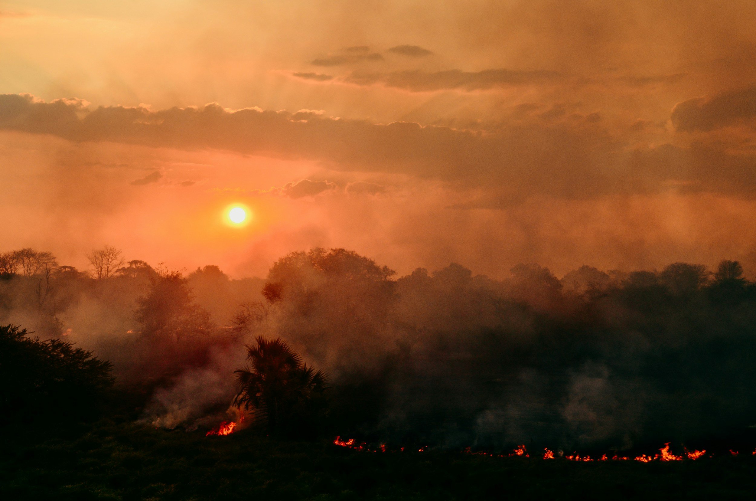 California wildfire threatening homes filling sky with smoke and orange haze
