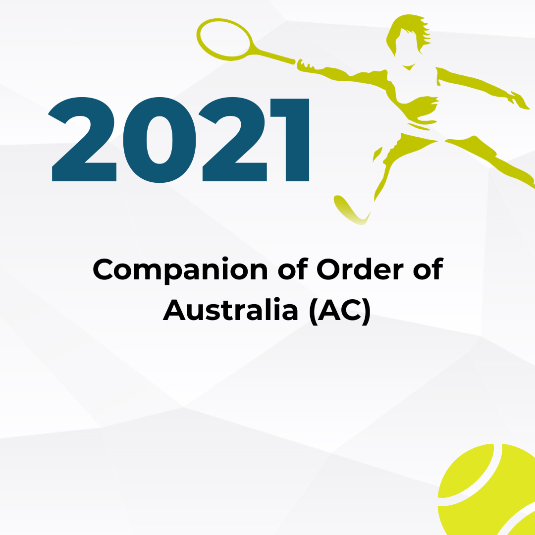 2021 logo with a silhouette of a tennis player holding a racket, and a tennis ball in green and blue colors.
