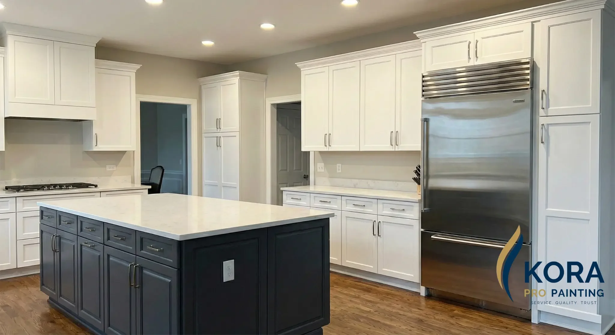 Professional kitchen cabinet refinishing in Long Grove, IL, providing a factory-finish restoration and luxury results by Kora Pro Painting.