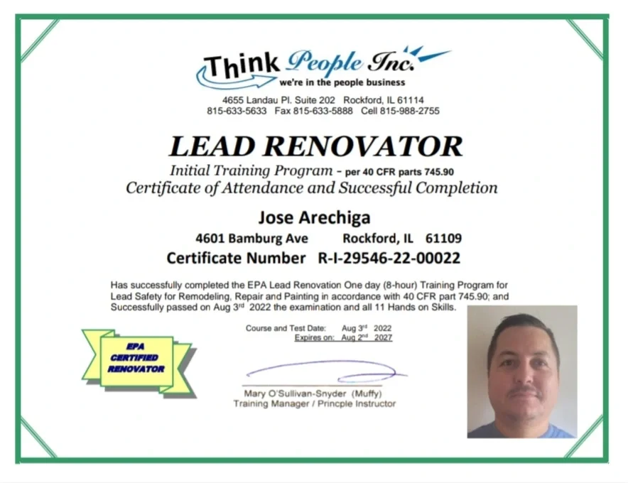 "Safety first. We are fully certified to work in historic homes built before 1978. We strictly follow EPA protocols to contain dust and protect your family’s health during preparation and refinishing."