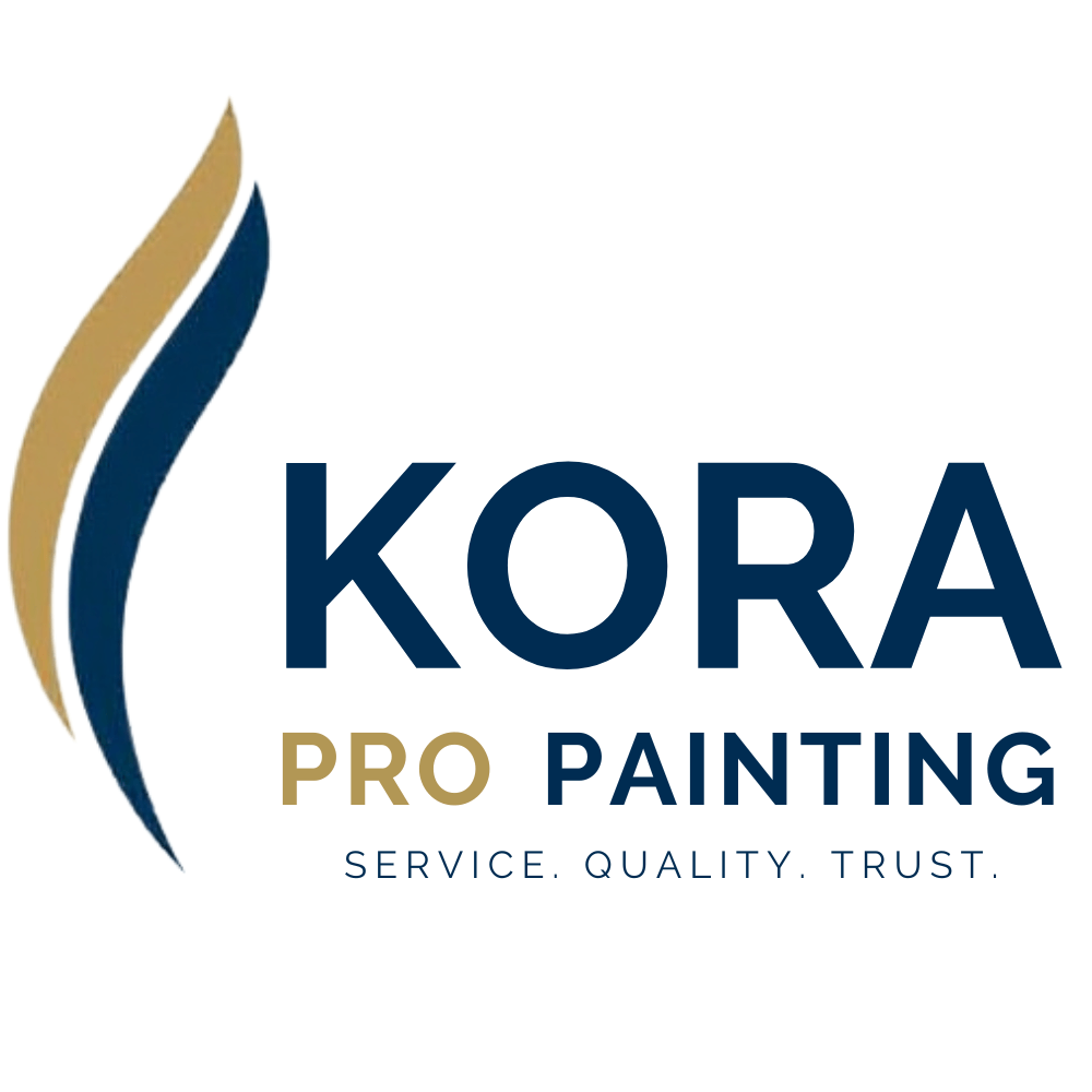 Kora Pro Painting logo with abstract gold and navy brush strokes, the words "Kora Pro Painting" and the tagline "Service. Quality. Trust."