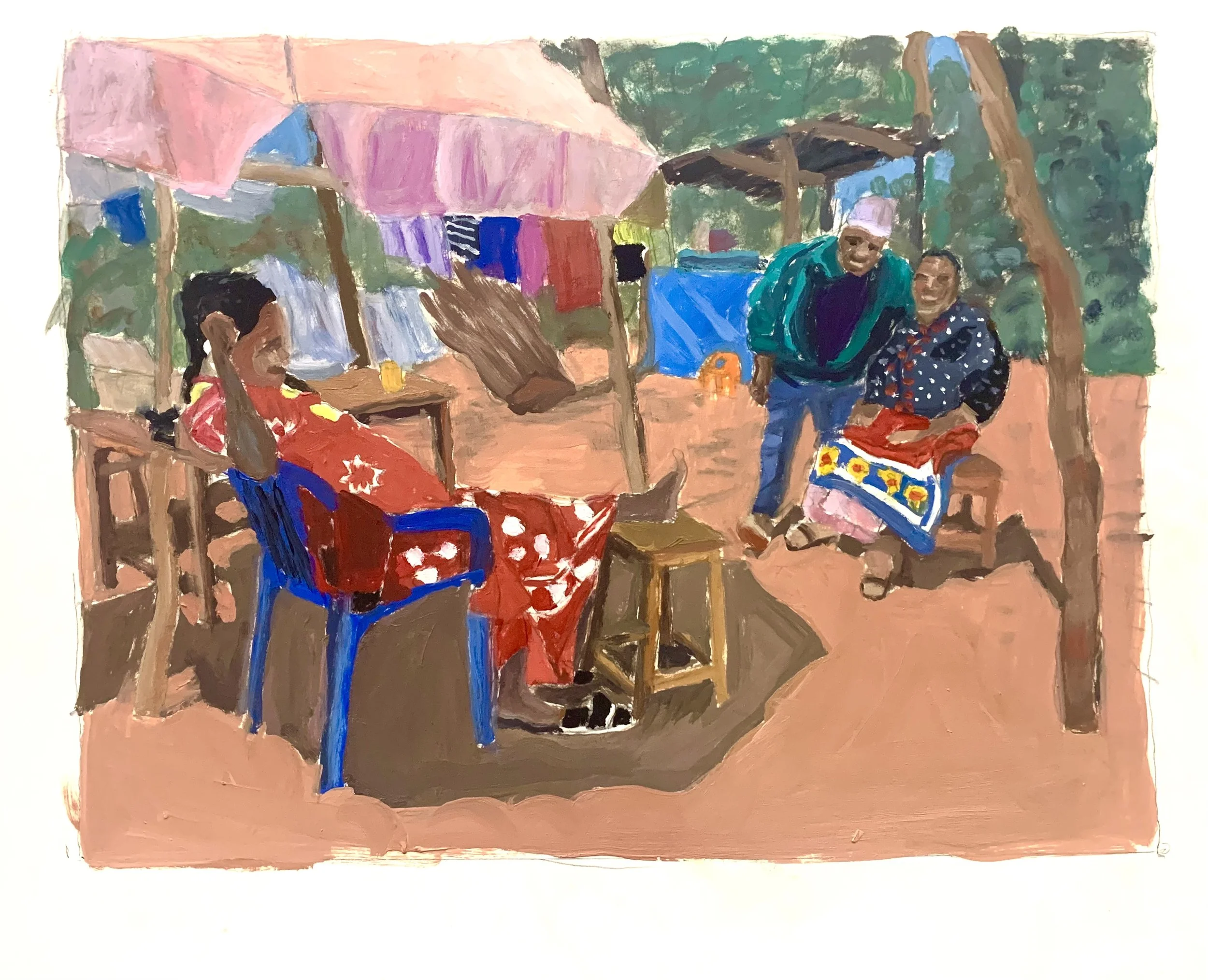 Karatu Courtyard, Oil on Paper, 17x23", 2023.