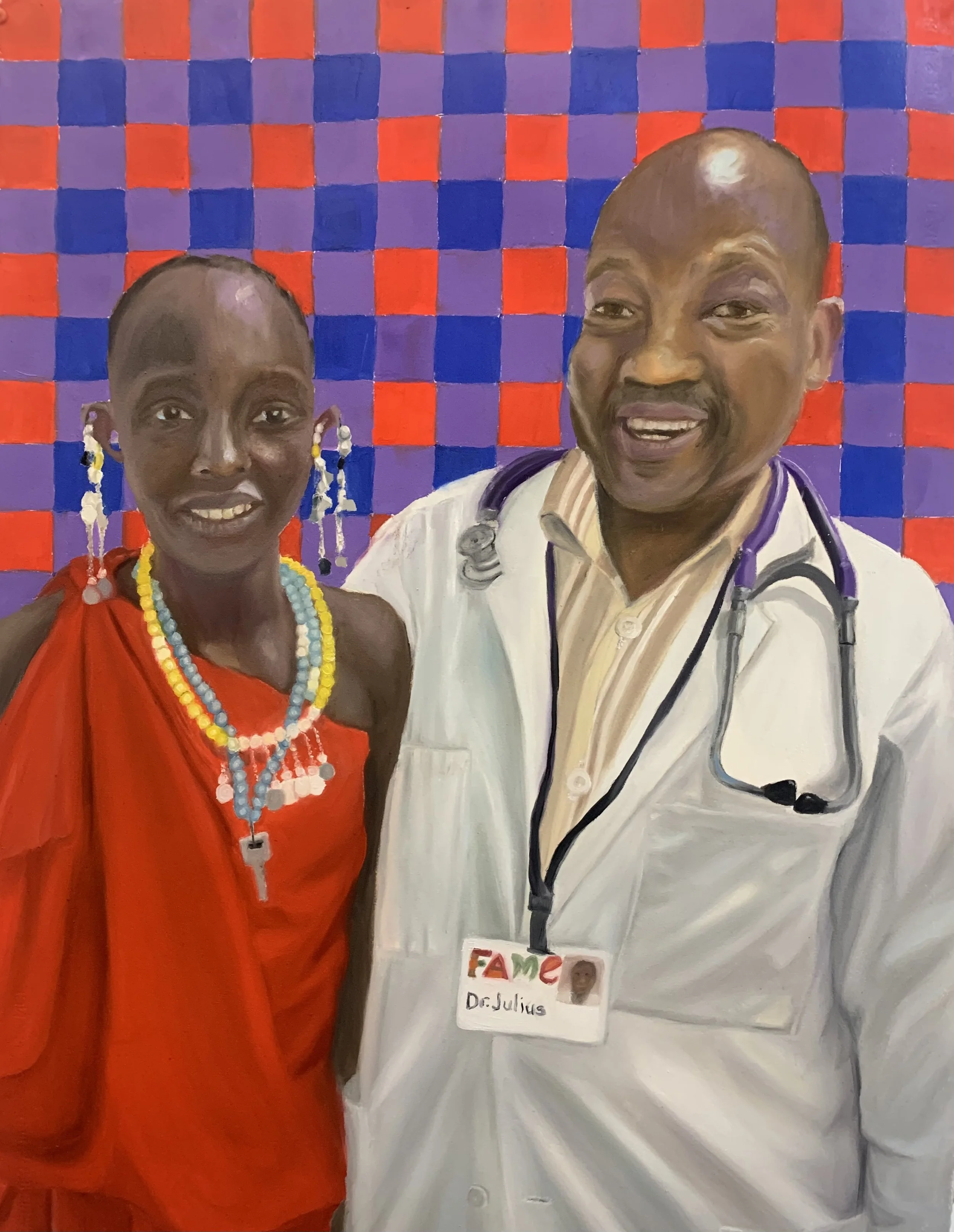 Dr Julius and his Patient, oil on paper mounted on canvas, 30x22.5", 2023.