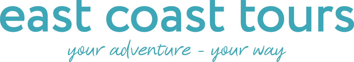 Logo for East Coast Tours with the tagline "your adventure - your way" in teal-colored text