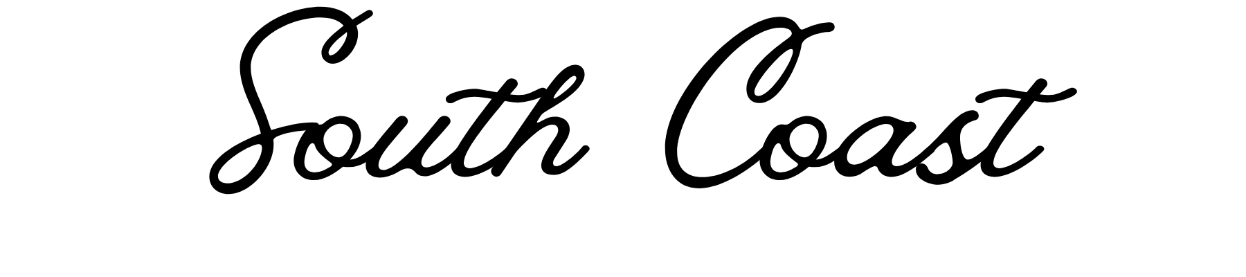 Stylized black script logo that reads 'South Coast' on a white background.