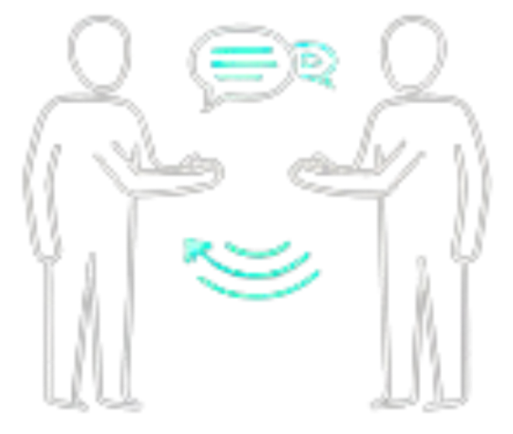 Two outlined figures exchanging effectively communicating.