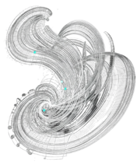 Abstract light trails and swirling patterns with neon accents against a dark background.