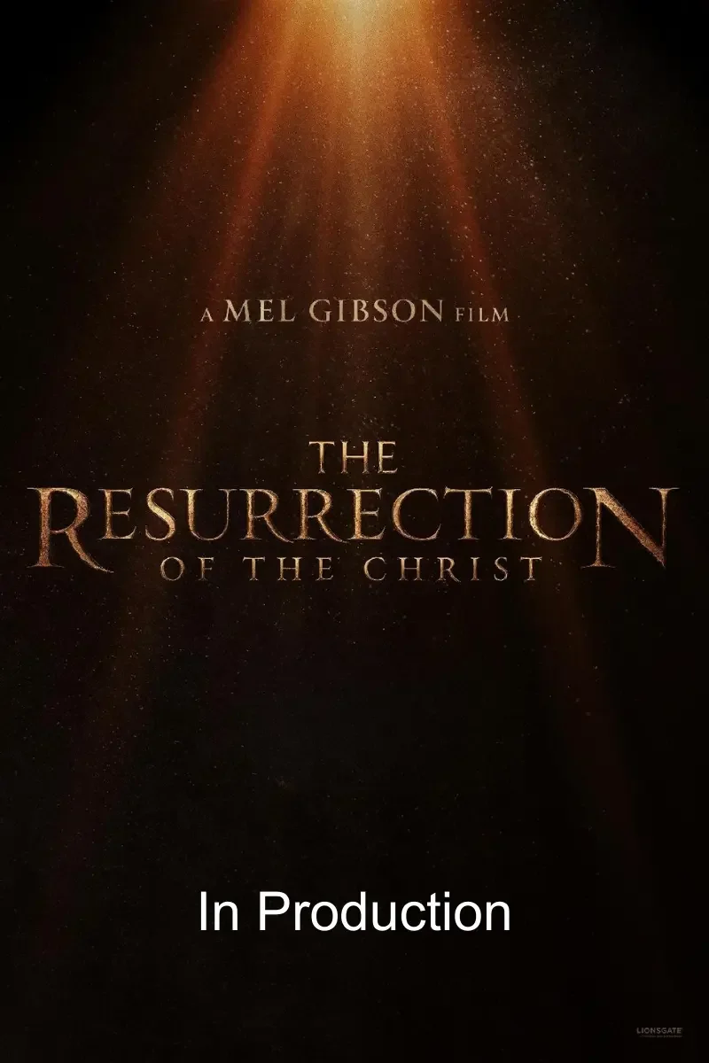 Trailer for the film "The Resurrection of the Christ" with a golden light shining downward and the text "In Production" at the bottom.