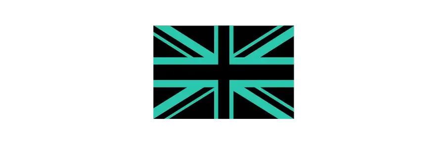 Black text with students and office location information, and a stylized Union Jack flag in teal.