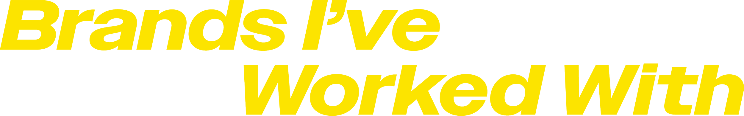 Yellow text on a black background reading 'Brands I've Worked With'.