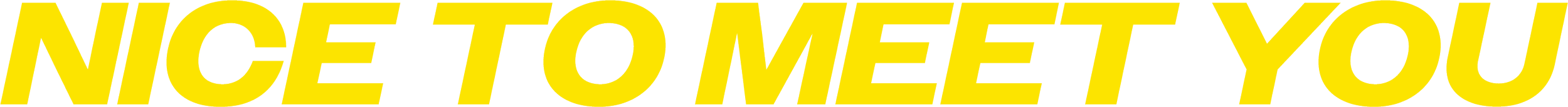 Bold yellow text on black background saying 'NICE TO MEET YOU'.