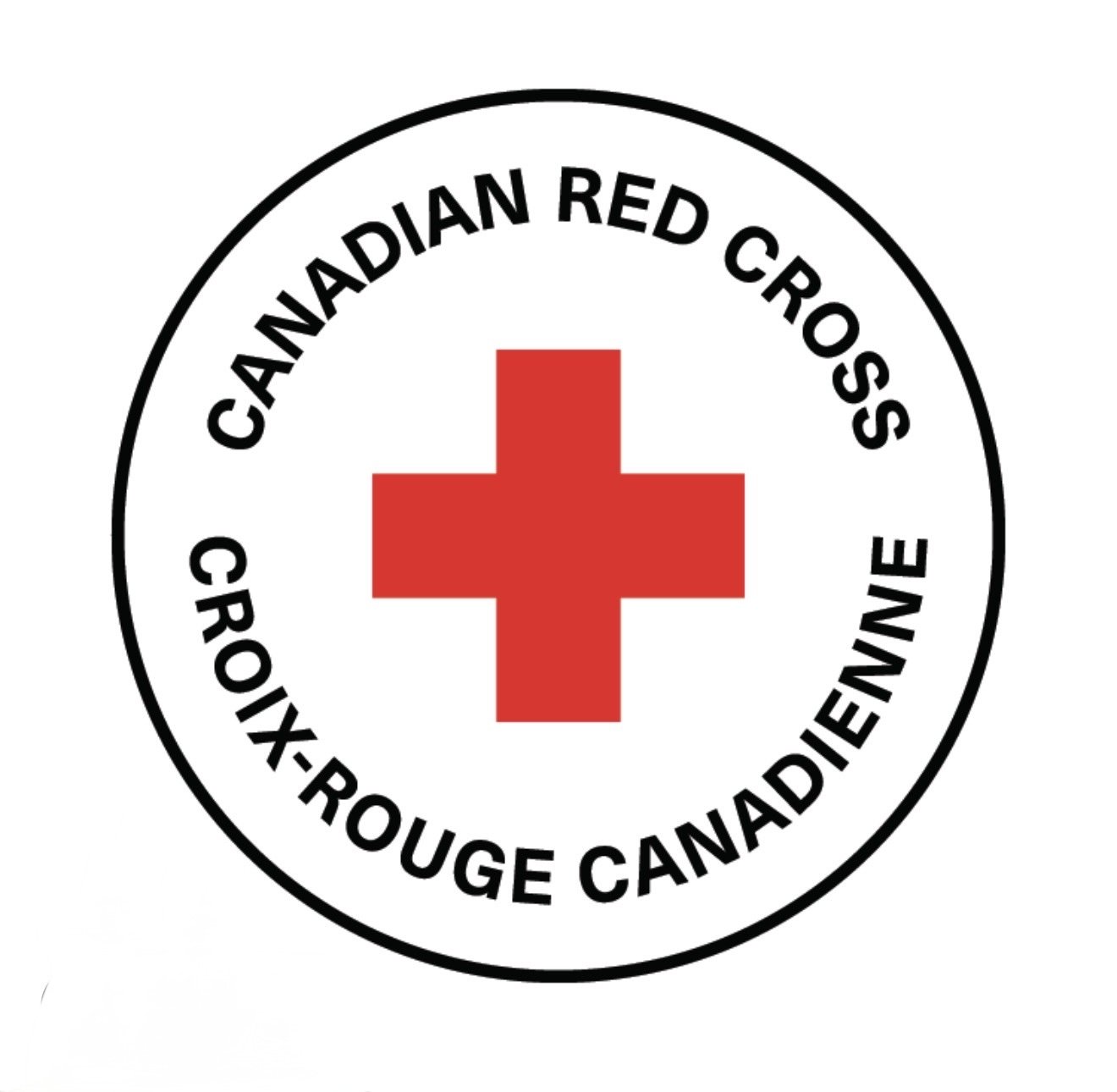 Logo of the Canadian Red Cross featuring a red cross in the center circle with black text around it reading 'Canadian Red Cross' and 'Croix-Rouge Canadienne'.