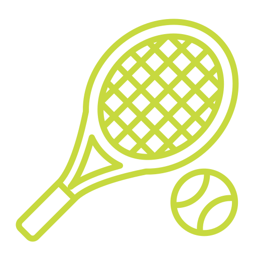 Illustration of a tennis racket and a tennis ball.