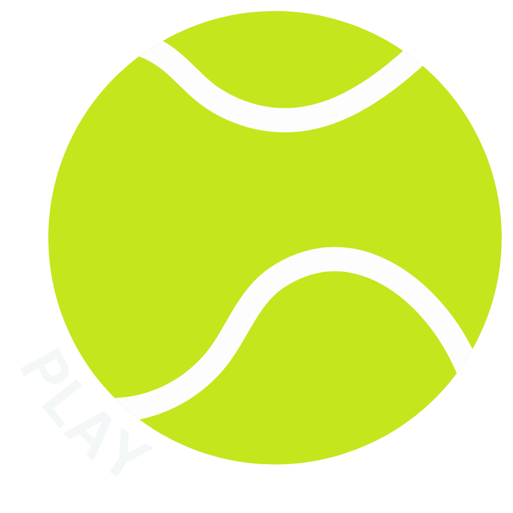 A green tennis ball with white curved lines and the word "PLAY" written in white.