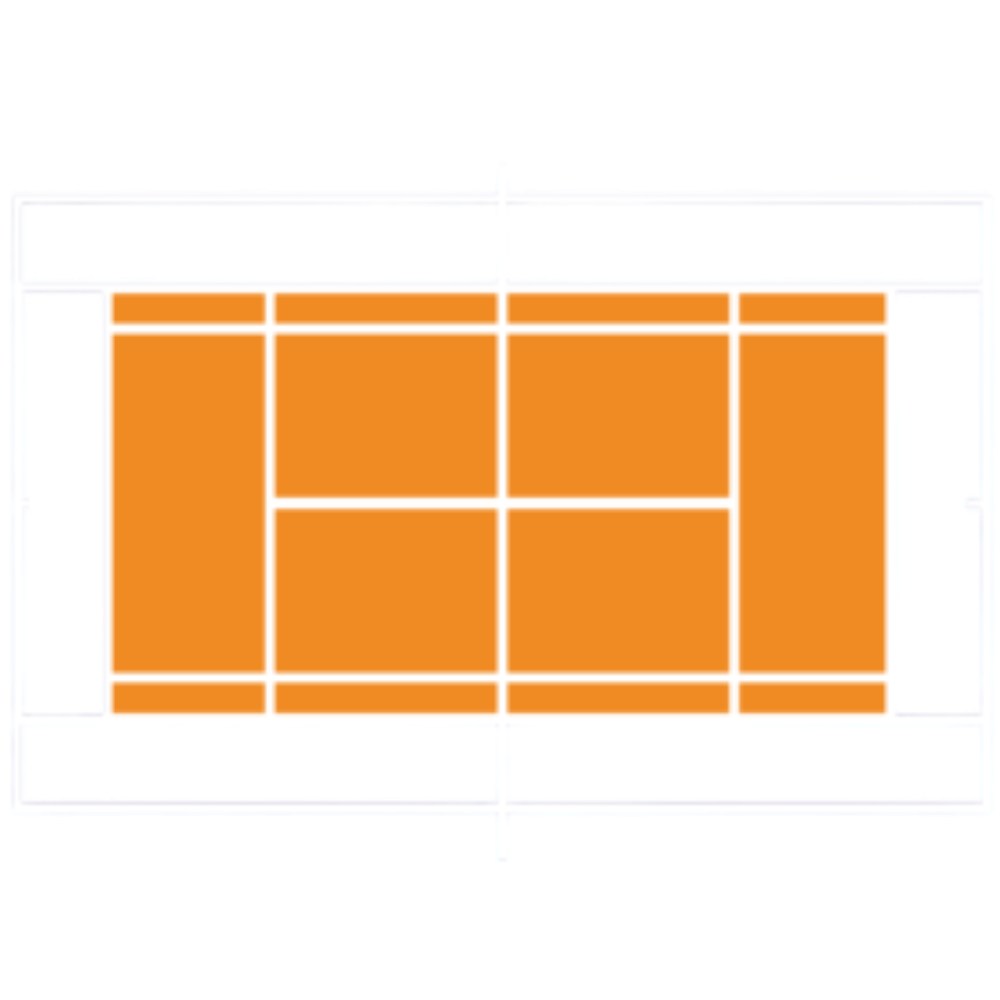Tennis court map with orange outline showing where Orange Ball Tennis program is played.