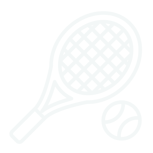 Outline drawing of a tennis racket and a tennis ball.