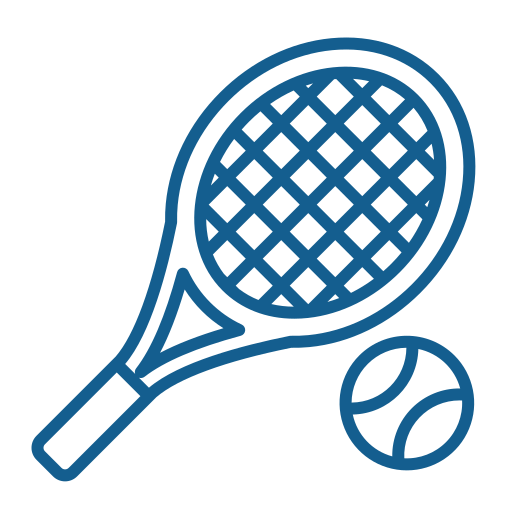 Line drawing of a tennis racket and a tennis ball