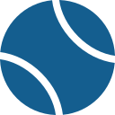 Close-up of a blue tennis ball with black lines.