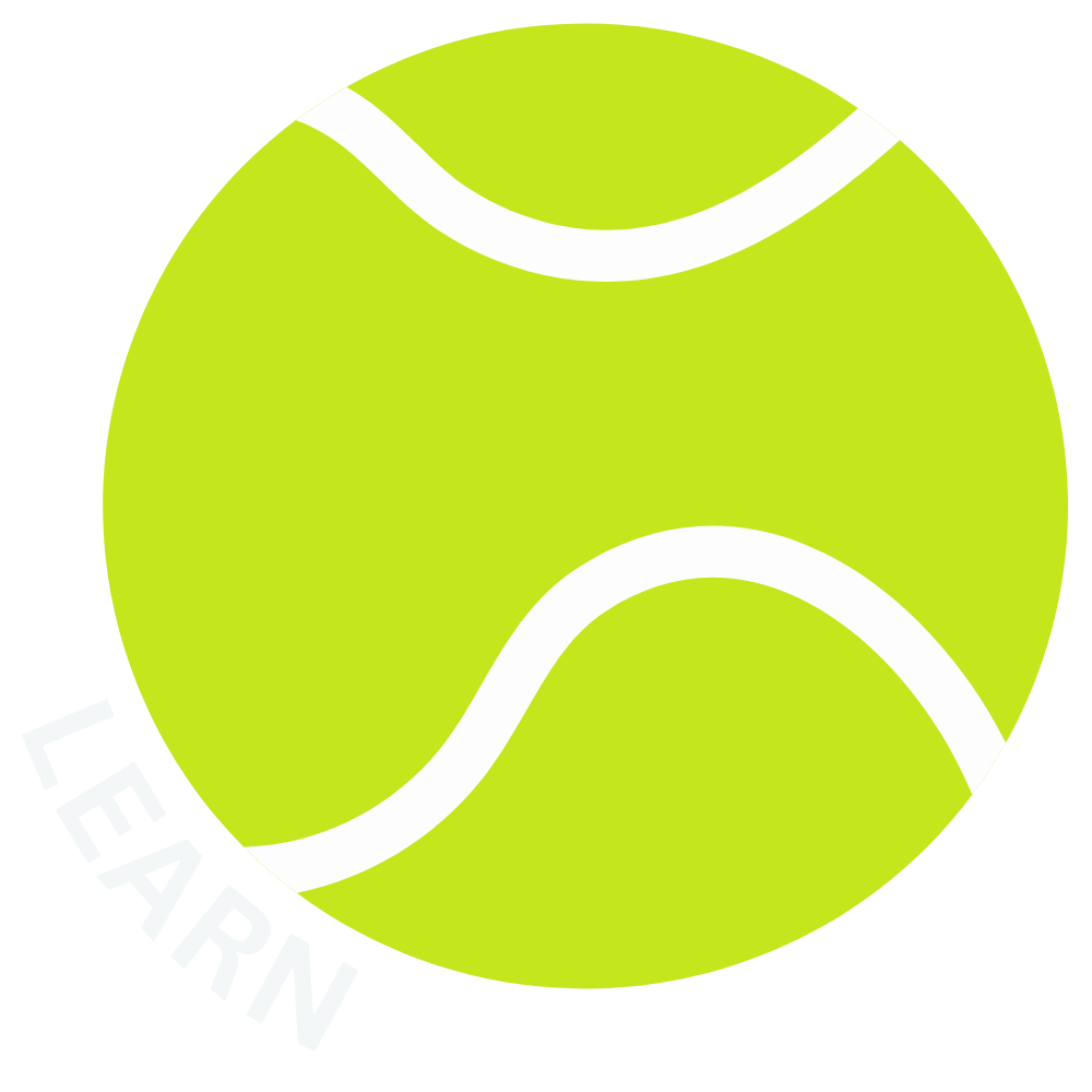 A green tennis ball with white curved lines and the word LEARN written in white at the bottom left.