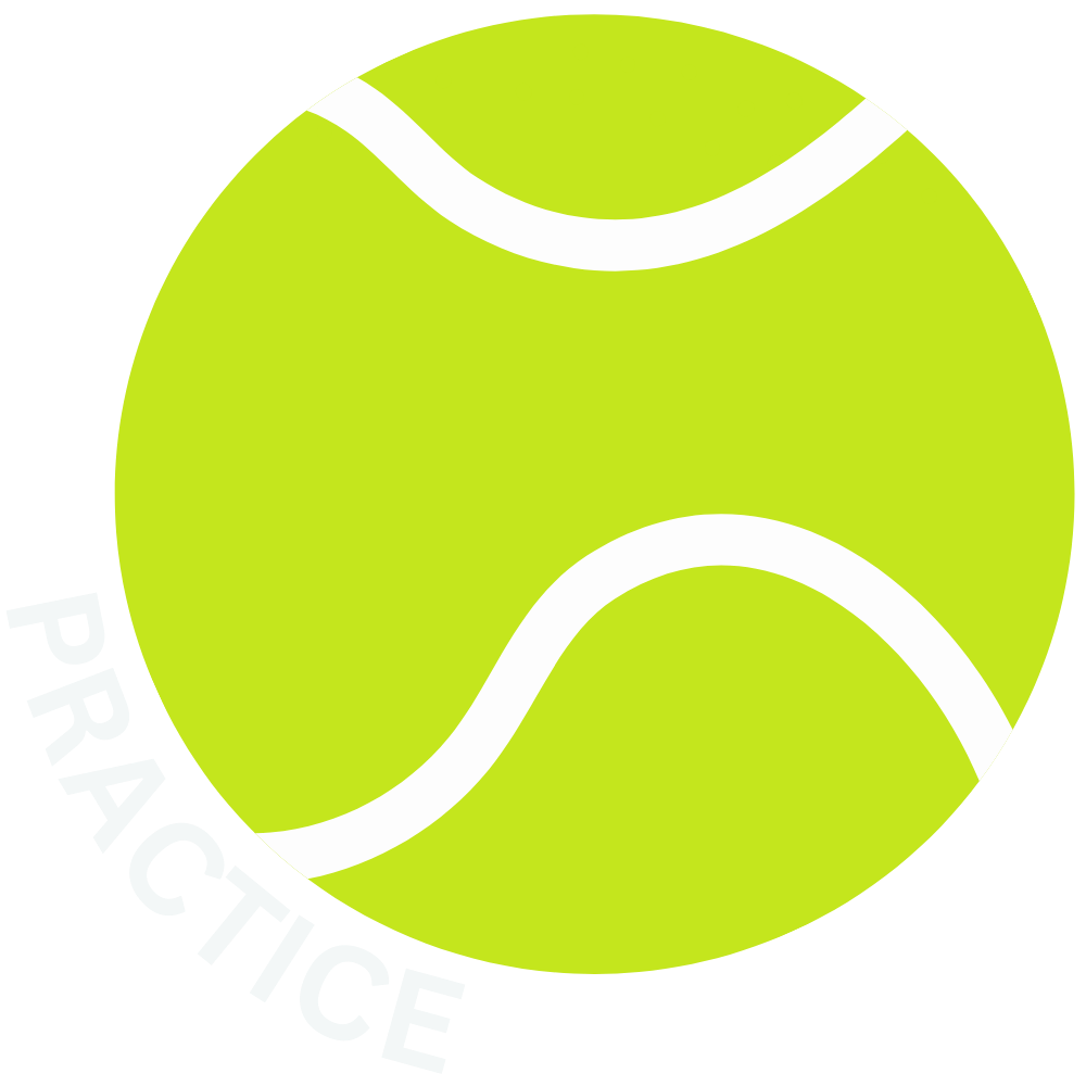 Logo of the Prattice tennis brand. It features a green tennis ball with white curved lines and the word 'PRACtICE' written around the bottom left of the ball.