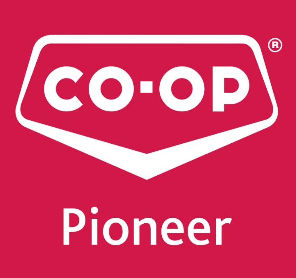 CO-OP Pioneer logo on a red background
