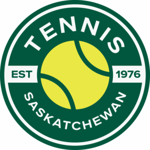 Logo of Tennis Saskatchewan featuring a yellow tennis ball surrounded by a green circle with white text