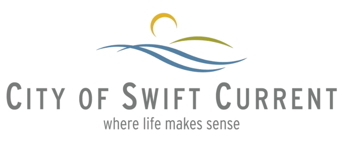 Logo for the City of Swiet Current with a stylized wave and sun illustration.