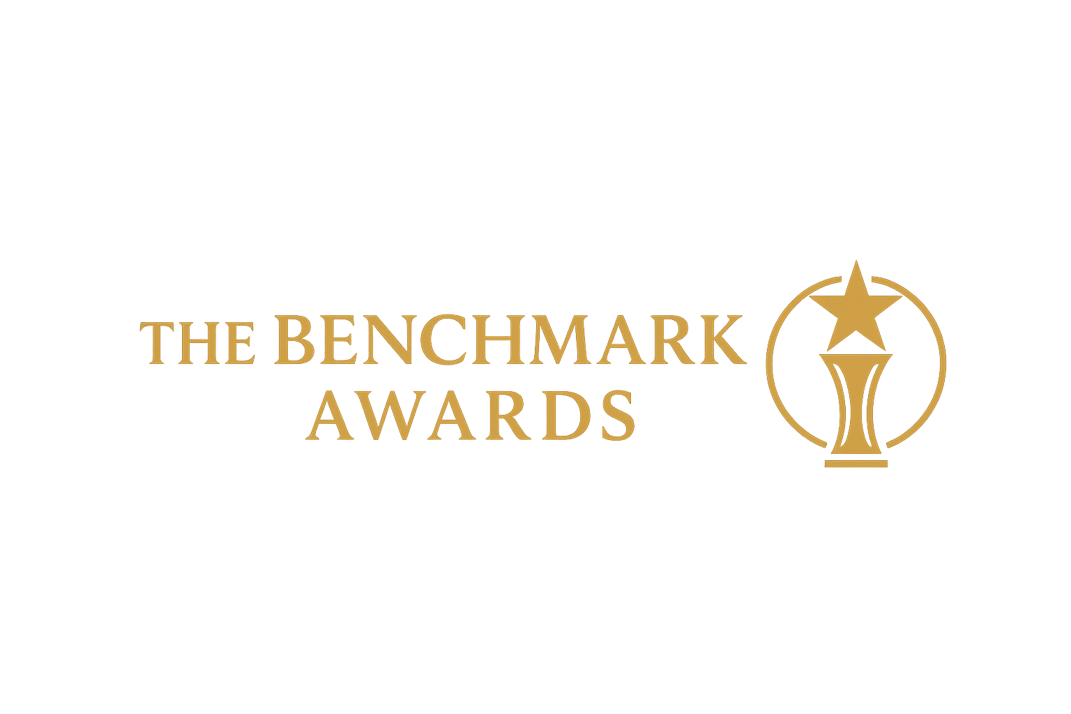 The logo for The Benchmark Awards, featuring a gold star and a stylized trophy with a circular border, on a black background.