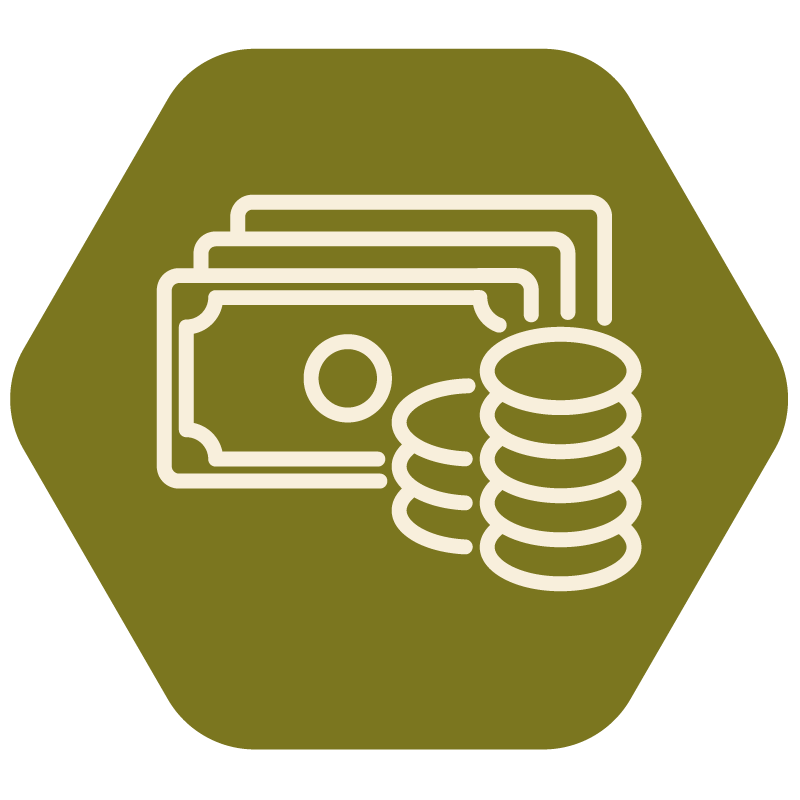 Icon of paper currency bills stacked with coins