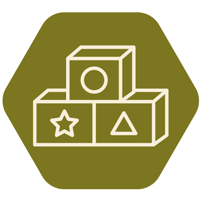 Outline of three building blocks with geometric shapes