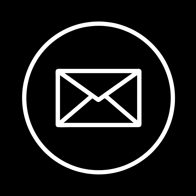 White email icon inside a circle on a black background.